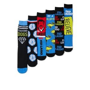 Ted Lasso Novelty Casual Crew Socks Bioworld 6 Pack Adults Sz 8-12 New Free Ship